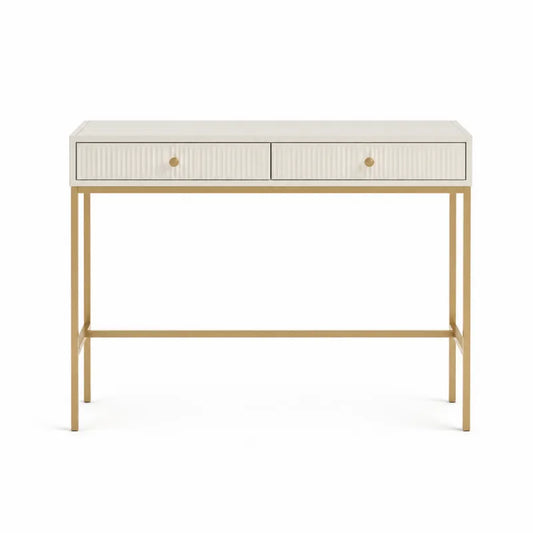 Konsola z dwoma szufladami kremowa MDF i stal malowana 100x30x75 cm