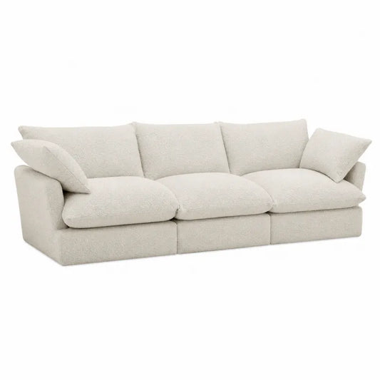 Sofa modułowa trzyosobowa z tkaniny poliestrowej w kolorze kremowym